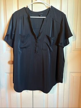 Torrid Black V-Neck Flutter Sleeve Blouse with Patch Pockets